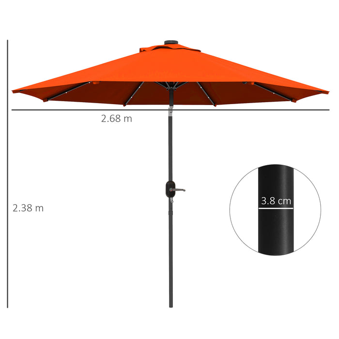 Outdoor 2.7m Garden Umbrella with Tilt and Crank - Enhanced with 24 LED Lights for Nighttime Ambiance - Ideal for Patio and Evening Entertainment