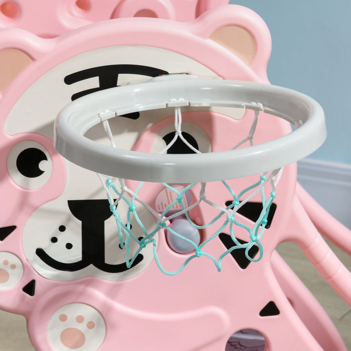 2-in-1 Indoor Baby Slide with Basketball Hoop - Includes Basketball - Perfect Activity for Toddlers 18-36 Months, Pink