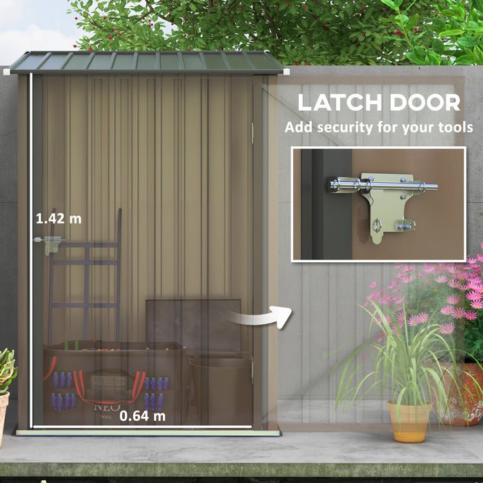 Metal Outdoor Storage Shed - 3.3ft x 3.4ft Lean-to Garden Unit with Lockable Door - Ideal Tool Storage for Patio, Lawn, Brown