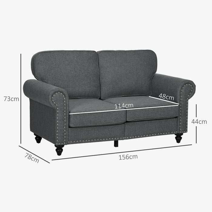 Mid-Century Two-Seater Couch - Charcoal Grey with Pocket Spring Support - Ideal for Small Modern Living Spaces