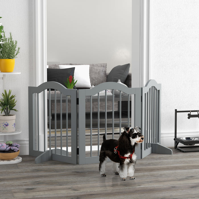 Freestanding 3-Panel Dog Gate with Support Feet - Wooden Pet Safety Barrier, Light Grey Finish - Ideal for Small to Medium Dogs, Secure Indoor Spaces