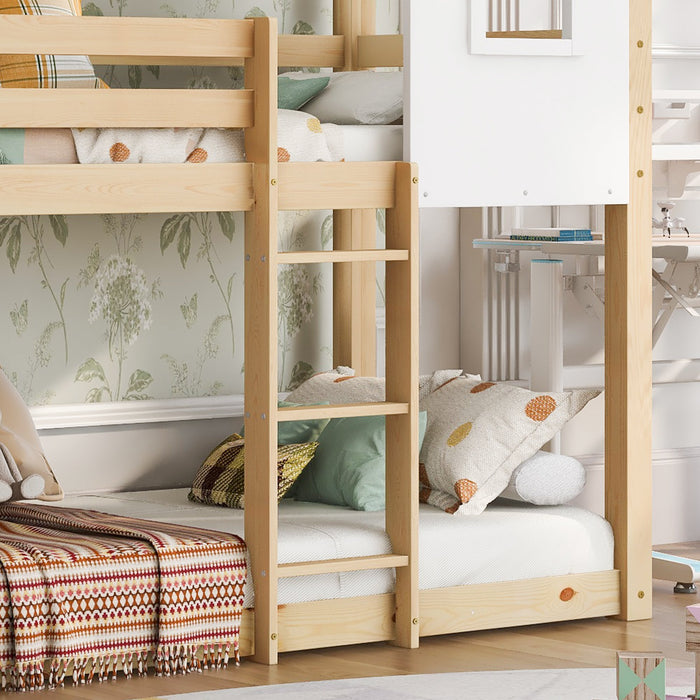 Solid Pine Wood Bunk Bed with Convertible Ladder - Twin Sleeper with Safety Features, Foldable Design, 198x94x221 cm - Ideal for Space Saving & Kids' Room