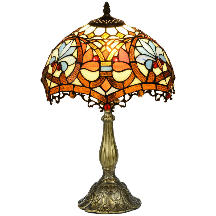 Handcrafted Stained Glass Table Lamp - Artisan Collectible Multi-Colored Lighting for Living Room & Bedside - Elegant Décor with Zinc Alloy Base, 31cm Diameter x 48cm Height