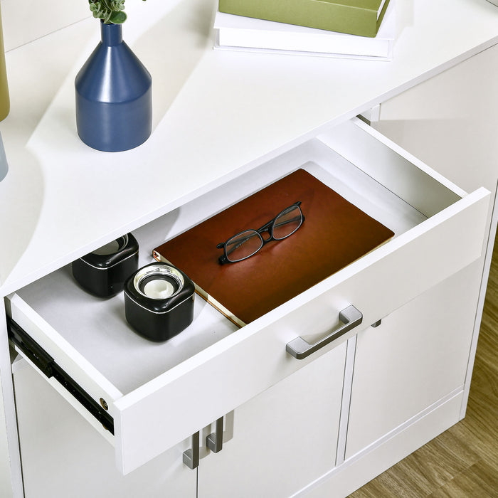 Modern White Sideboard - Spacious Storage Cabinet with Drawer and Cupboard - Ideal for Living Room, Bedroom, and Hallway Organization