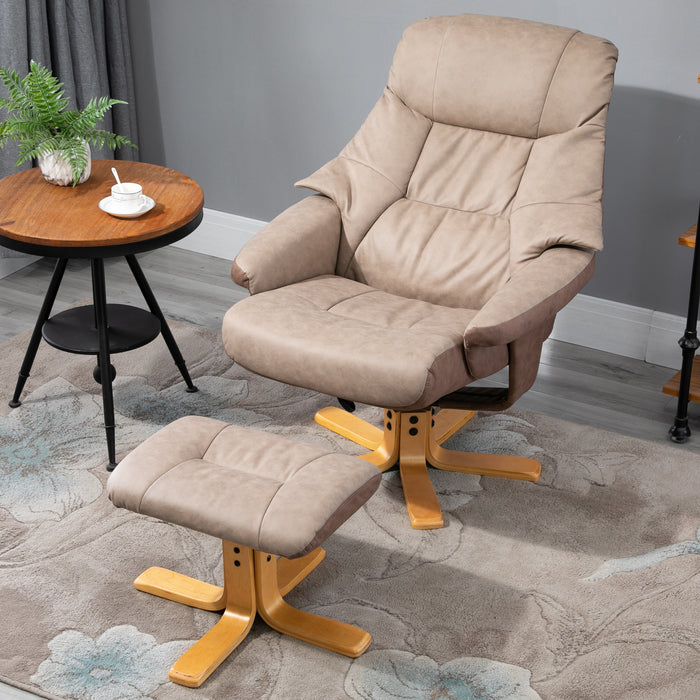 Micro Fibre Recliner - Swivel, Upholstered Reclining Armchair with Footstool in Brown - Comfort Seating for Home or Office