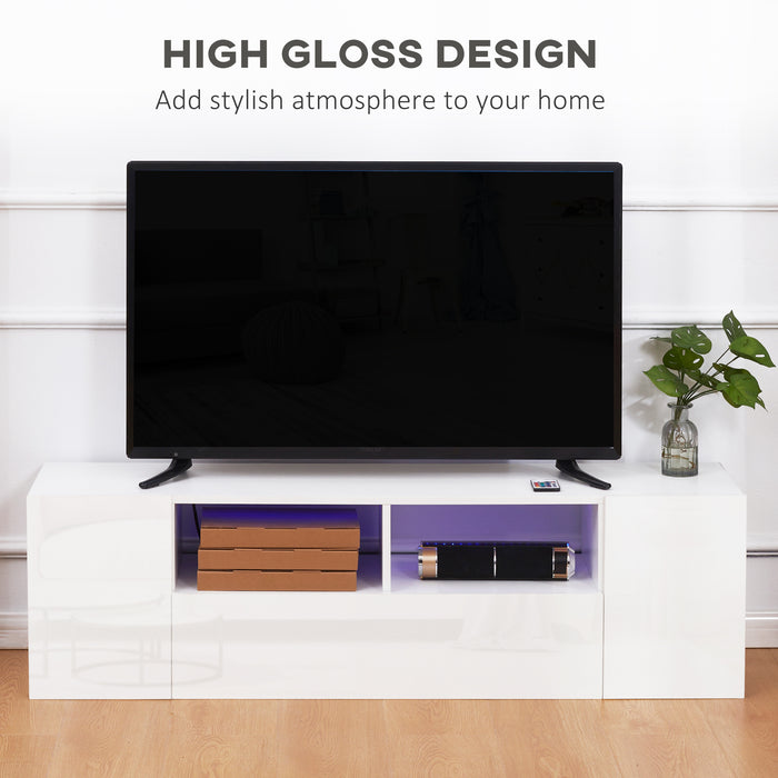 High Gloss White Entertainment Center with 16 LED Lights - Modern TV Stand with Ample Storage - Stylish Living Room Furniture for a Chic Home