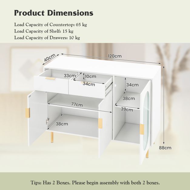 Storage Essentials 4-Compartment Cupboard - Chic Kitchen Cabinet with Spacious Drawers and Dual Storage Cabinets - Ideal for Organizing Kitchen Tools and Pantry Essentials