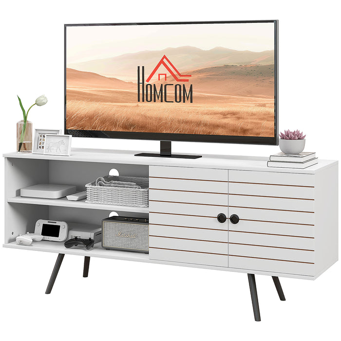 TV Stand for 65" Screens - Open Shelf, Soft-Close Door, Cable Management System - Entertainment Center for Living Room in Elegant White