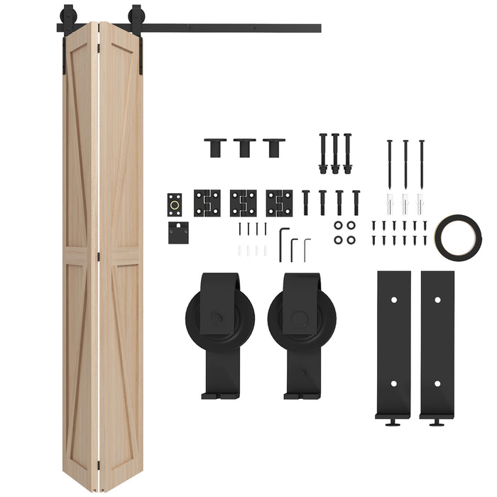 Bi-Folding Sliding Barn Door Hardware Kit - 4FT/122CM Heavy Duty Track System with J Shape Hangers for Dual Doors - Space-Saving & Stylish Access Solution for Home Interiors