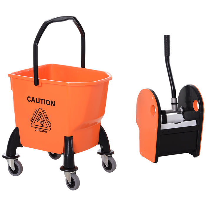 26L Mop Bucket with Side-Press Wringer - Portable Rolling Cleaning Cart with Storage, Non-Slip Handle & Mop Clip - Ideal for Home and Commercial Use