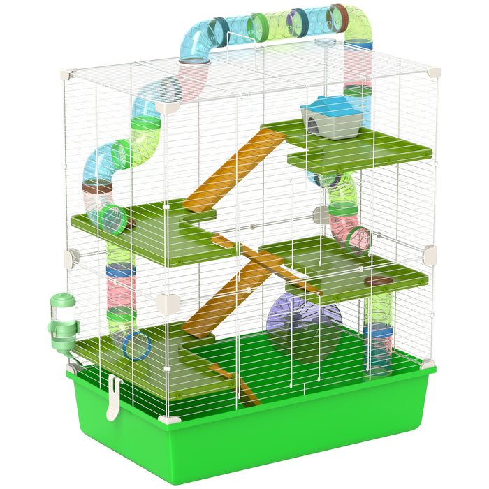 Aosom UK Hamster Habitat - Includes Water Bottle, Exercise Wheel, Tunnel Tubes & Ramps - Perfect Home for Your Small Pet in Green