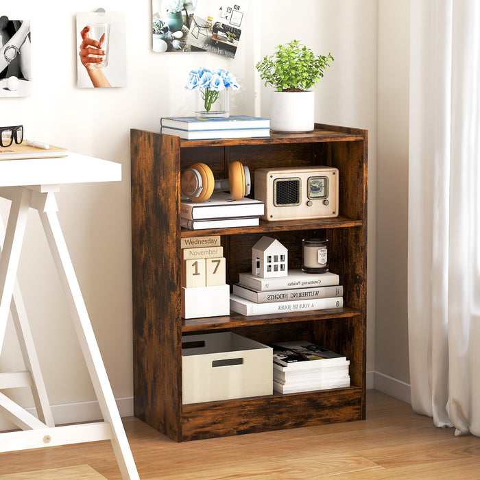 Floor Standing 3-Tier Bookshelf - Open Design with Anti-toppling Device, Black Finish - Ideal for Organized Storage and Display of Books and Decorative Items