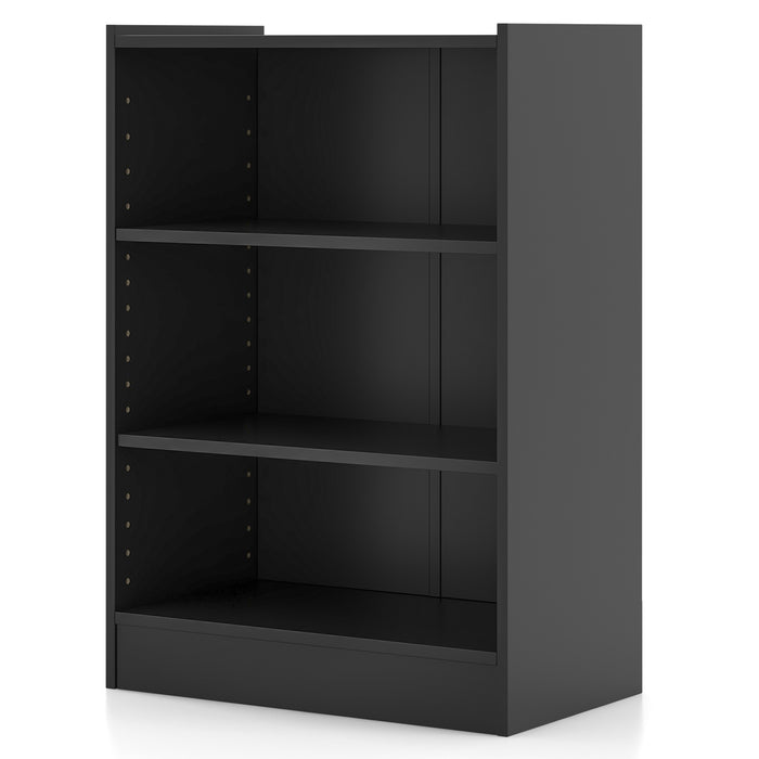Floor Standing 3-Tier Bookshelf - Open Design with Anti-toppling Device, Black Finish - Ideal for Organized Storage and Display of Books and Decorative Items