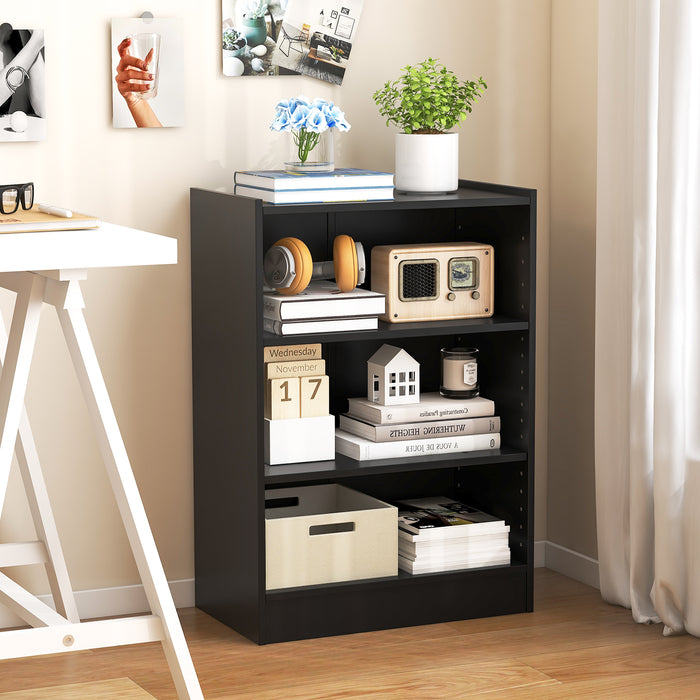 Floor Standing 3-Tier Bookshelf - Open Design with Anti-toppling Device, Black Finish - Ideal for Organized Storage and Display of Books and Decorative Items