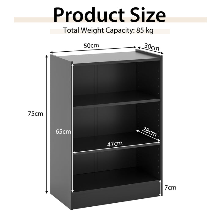 Floor Standing 3-Tier Bookshelf - Open Design with Anti-toppling Device, Black Finish - Ideal for Organized Storage and Display of Books and Decorative Items