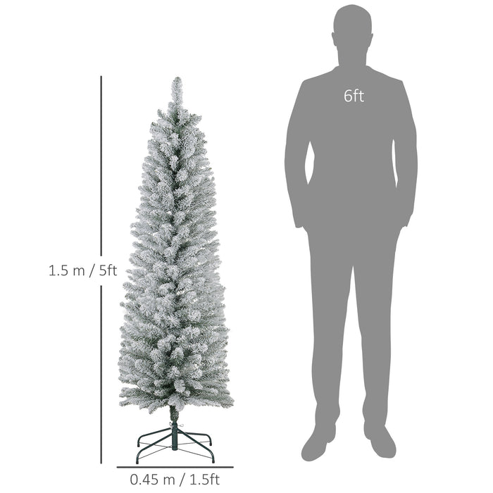 5ft Snow-Flocked Artificial Pencil Christmas Tree - 263 Tip Full Metal Base Holiday Decor - Perfect for Small Spaces & Festive Ambiance