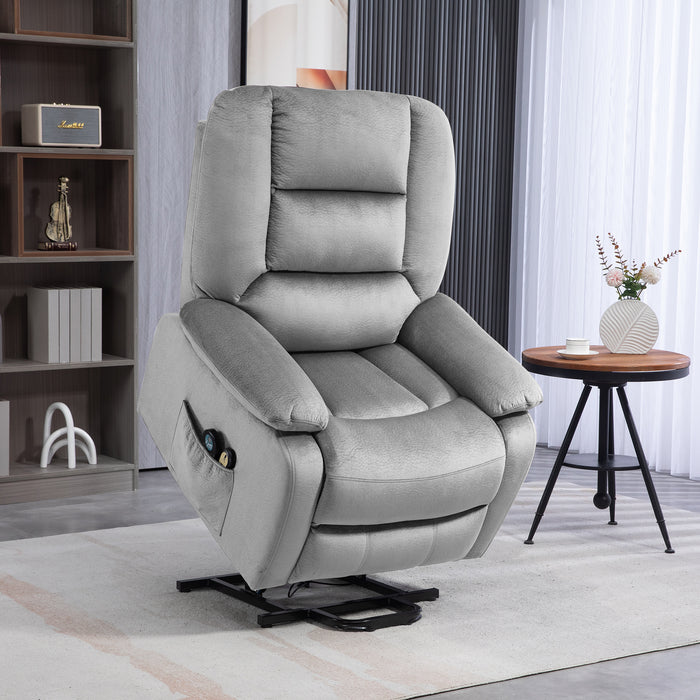 Electric Massage Riser & Recliner Chair with Heating - Vibration Massage, Heated Seat, Handy Side Pocket in Grey - Ideal for Relaxation & Mobility Support