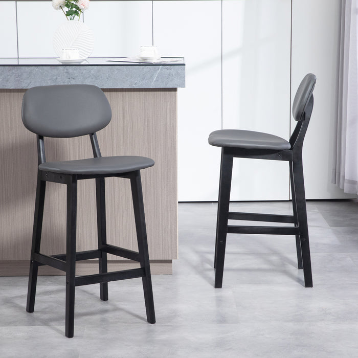 Modern Breakfast Bar Chair Duo - Faux Leather Upholstered Stools with Wooden Legs in Dark Grey - Stylish Seating for Kitchen and Dining Spaces