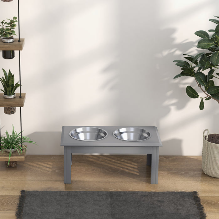 Raised Dog Feeder with Stand - Stainless Steel Bowls for Small to Medium Pets, 58x31x25cm - Ergonomic Elevated Food Station in Grey