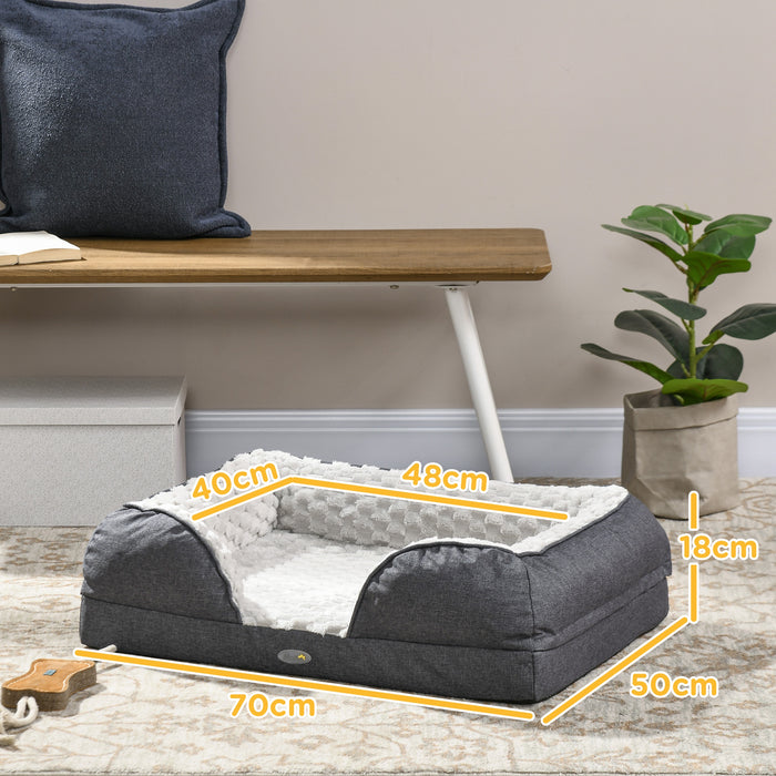 Calming Pet Bed for Small Dogs - Plush Mattress with Removable Cover & Anti-Slip Base, 70x50x18cm - Charcoal Grey Comfort Zone