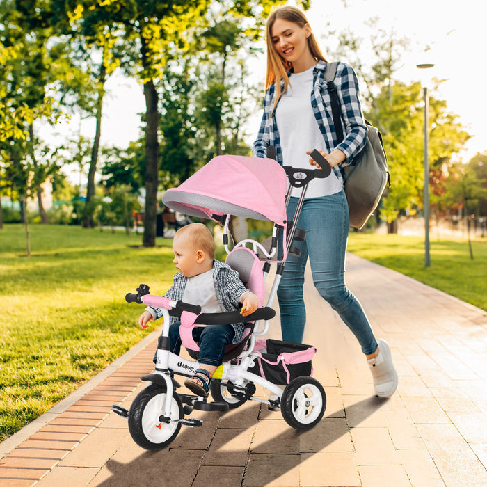 4-in-1 Kids Trike with Push Handle - Versatile Toddler Bike with Canopy, Safety Belt, Storage, Footrest & Brake - Perfect for 1-5 Year Olds Outdoor Fun