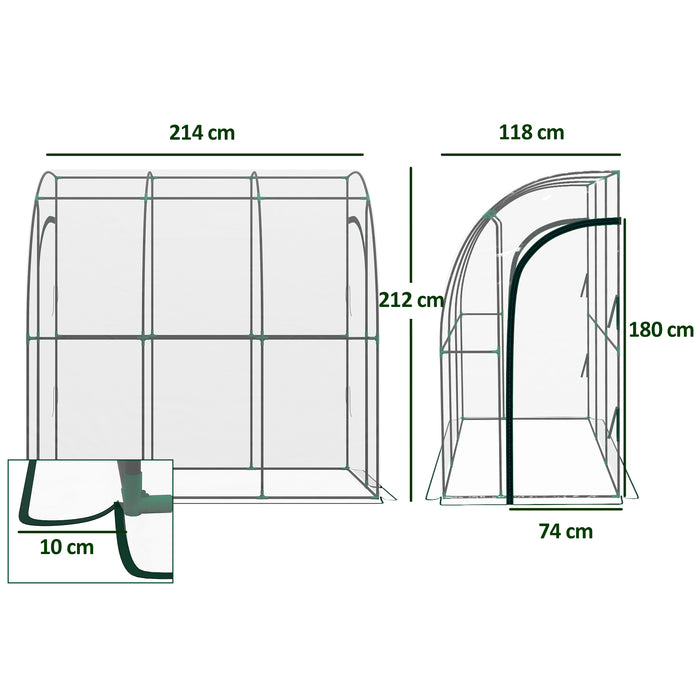 Spacious 214cm x 118cm Walk-In Greenhouse - Lean-To Design with Gardening Accessories - Ideal for Urban Gardeners & Patio Planting