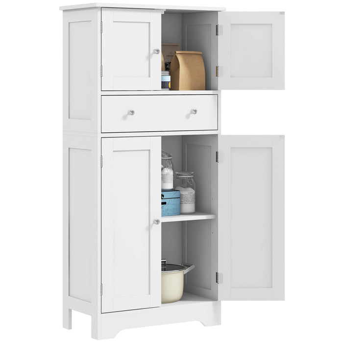 Modern Freestanding Kitchen Storage Cabinet - Elegant White Cupboard with Doors, Shelves & Drawer - Space-Saving Design for Kitchen Organization