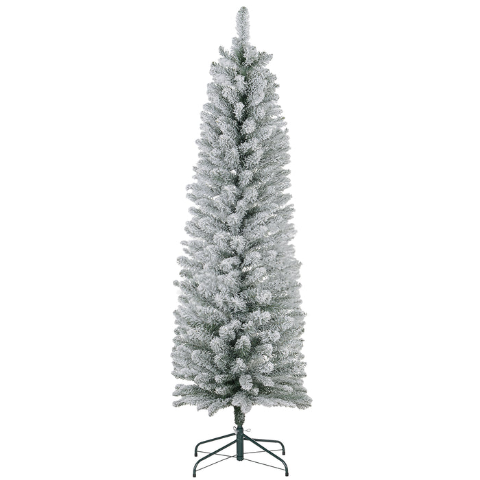 Aosom UK 6ft Pencil Christmas Tree - Snow-Flocked Artificial Tree with 329 Tips & Sturdy Metal Base - Realistic Festive Decoration for Home & Office