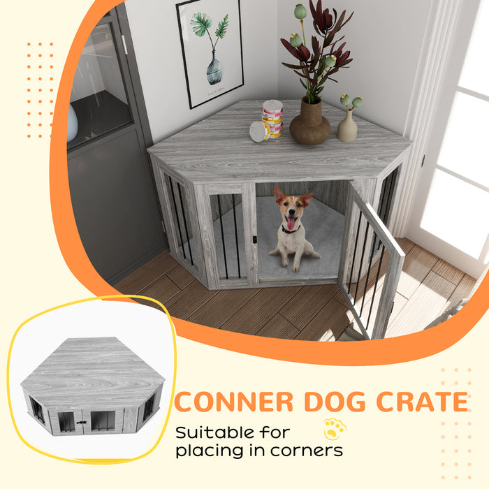 Dog Crate Side Table with Comfy Cushion - 2-in-1 Indoor Pet Enclosure & Modern Furniture - Ideal for Home Comfort & Pet Security, 122x61x71cm, Grey