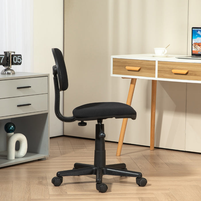 Armless Swivel Desk Chair in Black - Ergonomic and Space-Saving Design - Ideal for Small Workspaces & Home Offices