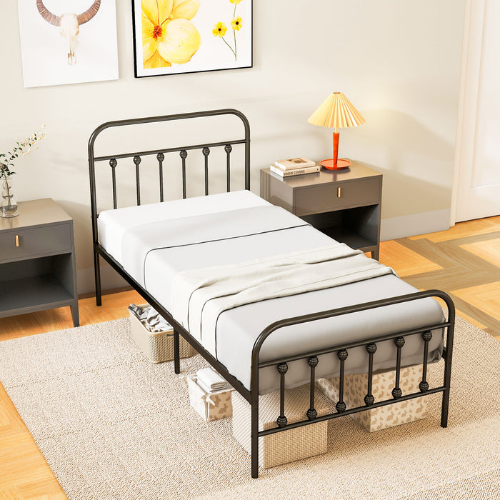 Single Platform Bed Frame with Tall Headboard - 3ft Steel Slat Design with Underbed Storage - Easy Assembly, No Box Spring Needed, Black