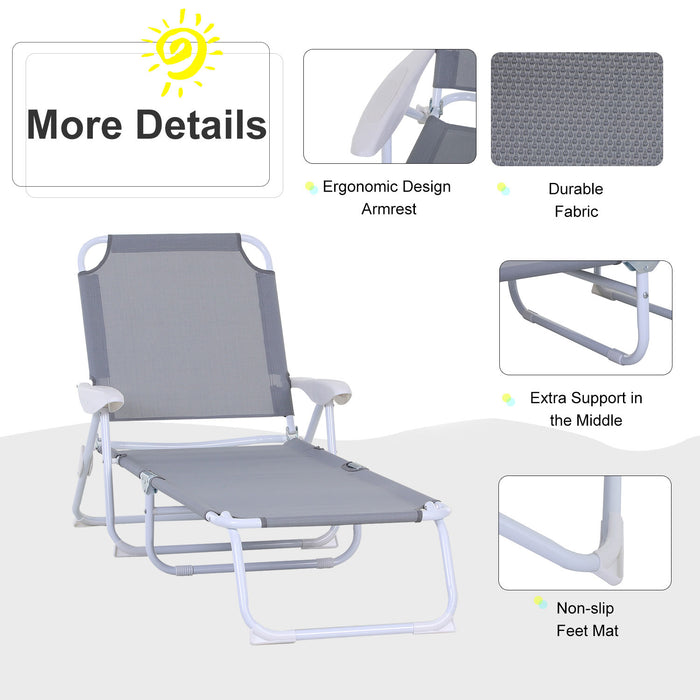 Adjustable Reclining Sun Lounger - 4-Level Backrest, Folding Beach Chair for Outdoor Comfort - Ideal for Patio, Garden, Sunbathing