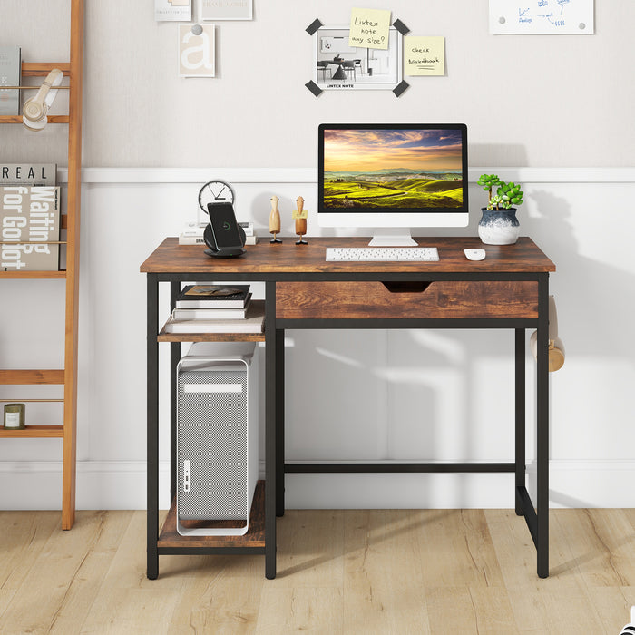 Industrial Design - 100CM Home Office Desk with Drawer and Adjustable Shelf - Ideal for Workspace Organization and Storage