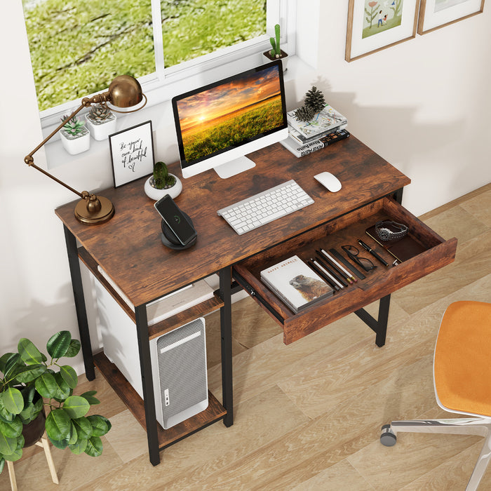 Industrial Design - 100CM Home Office Desk with Drawer and Adjustable Shelf - Ideal for Workspace Organization and Storage