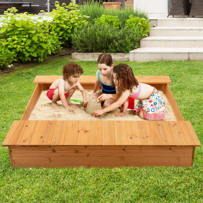 KidCraft - Covered Wooden Sandbox for Children with Double Storage & Bottomless Design - Perfect Outdoor Play Equipment for Creativity and Fun