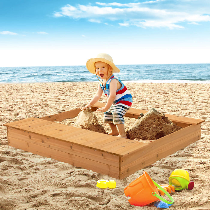 KidCraft - Covered Wooden Sandbox for Children with Double Storage & Bottomless Design - Perfect Outdoor Play Equipment for Creativity and Fun