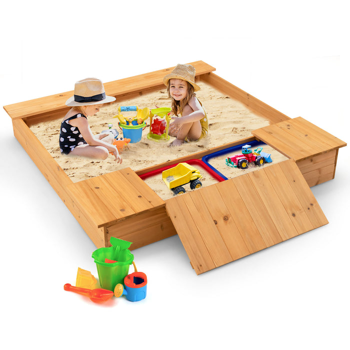 KidCraft - Covered Wooden Sandbox for Children with Double Storage & Bottomless Design - Perfect Outdoor Play Equipment for Creativity and Fun