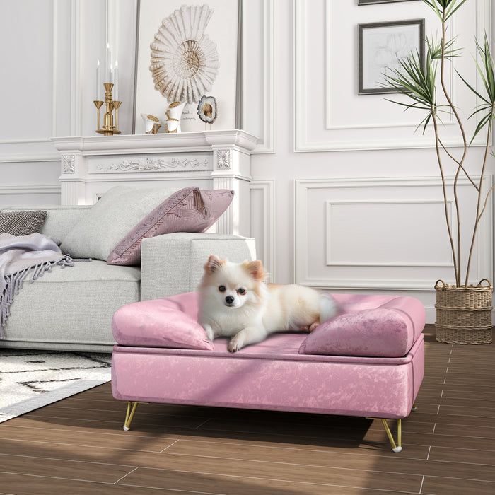 Pet Couch with Removable Backrest - Soft Cushioned Cat Sofa with Washable Cover for Small to Medium Dogs - Comfy Pink Pet Lounging Solution