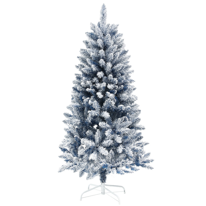 5ft Flocked Artificial Christmas Tree with Metal Stand - 450 Snow Frosted Tips & Blue Hinged Design - Perfect Snowy Xmas Decor for Holiday Season