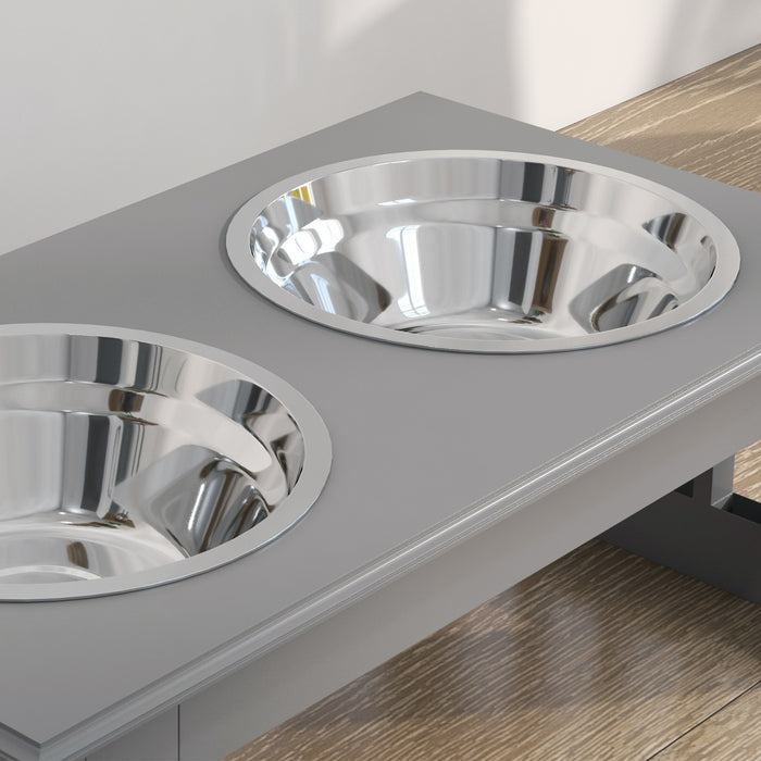 Elevated Stainless Steel Dog Bowls with Stand - 44x24x15cm Pet Feeder for Extra Small to Small Dogs - Ergonomic Raised Feeding Station in Grey