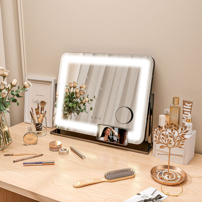 LED Tabletop Cosmetic Mirror with Brightness Control - Elegant Vanity Accessory for Makeup Application - Ideal for Beauty Enthusiasts and Daily Grooming Needs