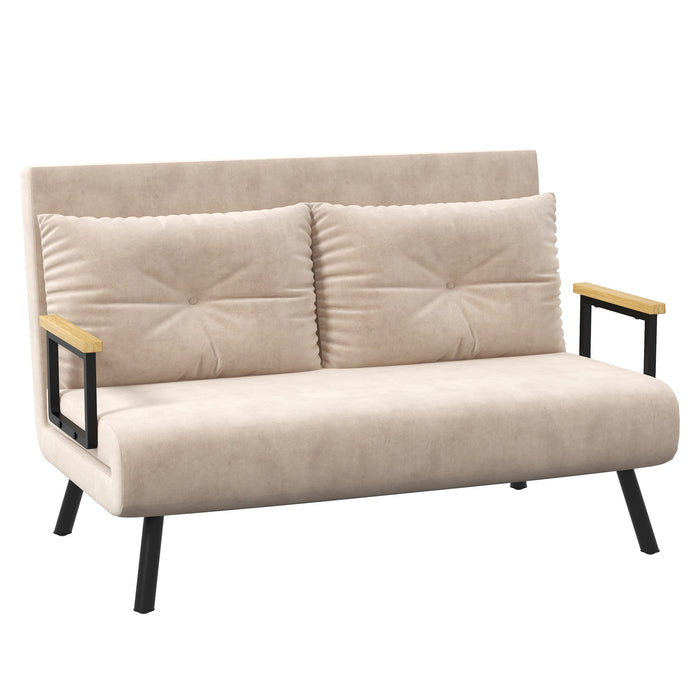 Click Clack 2-Seater Convertible Sofa Bed - Cushioned Couch with Easy Transformation Mechanism, Beige - Ideal for Living Room and Bedroom Comfort