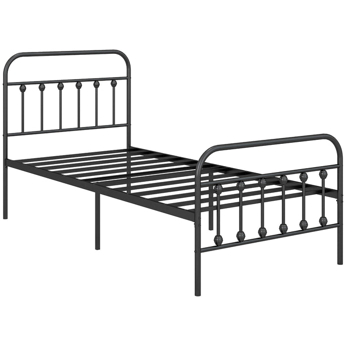 Single Platform Bed Frame with Tall Headboard - 3ft Steel Slat Design with Underbed Storage - Easy Assembly, No Box Spring Needed, Black