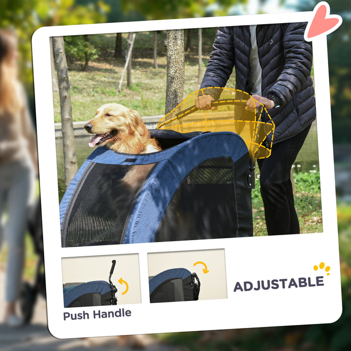 Dog Stroller with 4 Wheels - Breathable Mesh Windows Pet Trolley Carrier for Medium to Large Dogs - Ideal for Travel, Blue