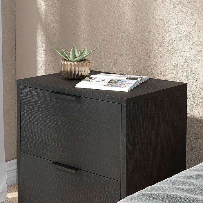 Modern 2-Drawer Nightstand Set - Small Bedside/Sofa End Tables with Steel Legs, Black - Ideal Bedroom and Living Room Storage Solution