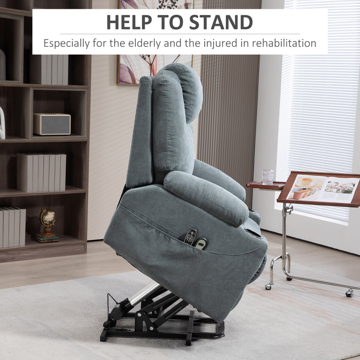 Quick Assemble Lift Chair with Vibration Massage and Heat - Recliner with Cup Holders in Charcoal Grey - Ideal for Elderly and Individuals with Limited Mobility