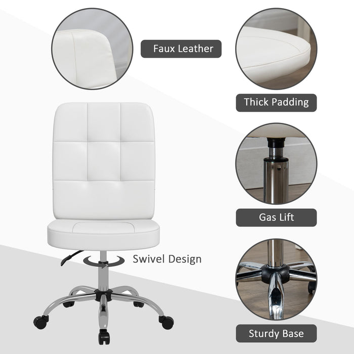 Armless Faux Leather Desk Chair - Adjustable Height Office Seating, White - Comfortable Chair for Home Office and Students