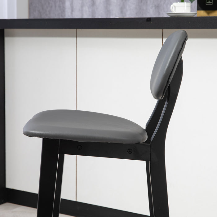 Modern Breakfast Bar Chair Duo - Faux Leather Upholstered Stools with Wooden Legs in Dark Grey - Stylish Seating for Kitchen and Dining Spaces