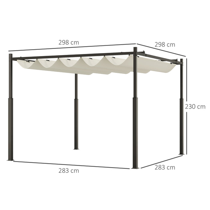 Outsunny 3 x 3(m) Garden Pergola with Retractable Roof and Magnetic Fixture, Outdoor Pergola Kit Sun Shade Canopy, UPF30+, 80mm Metal Column, Cream White