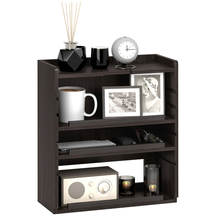 Four-Tier Desk Organizer - Compact & Space-Saving Dark Brown Storage Solution - Ideal for Home Office Clutter Management